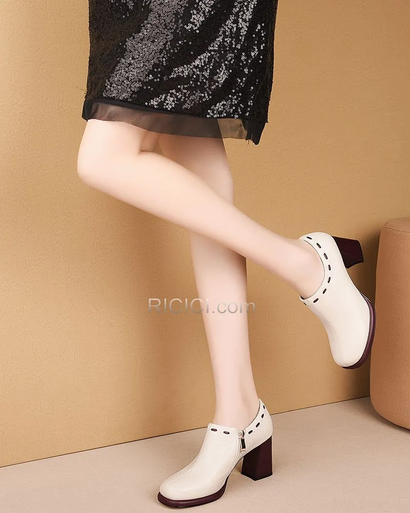 2019 Chaussures De Bureau Noir Chaussures Oxford Classique Bout Rond Talon Carrés Cuir Talon Mid