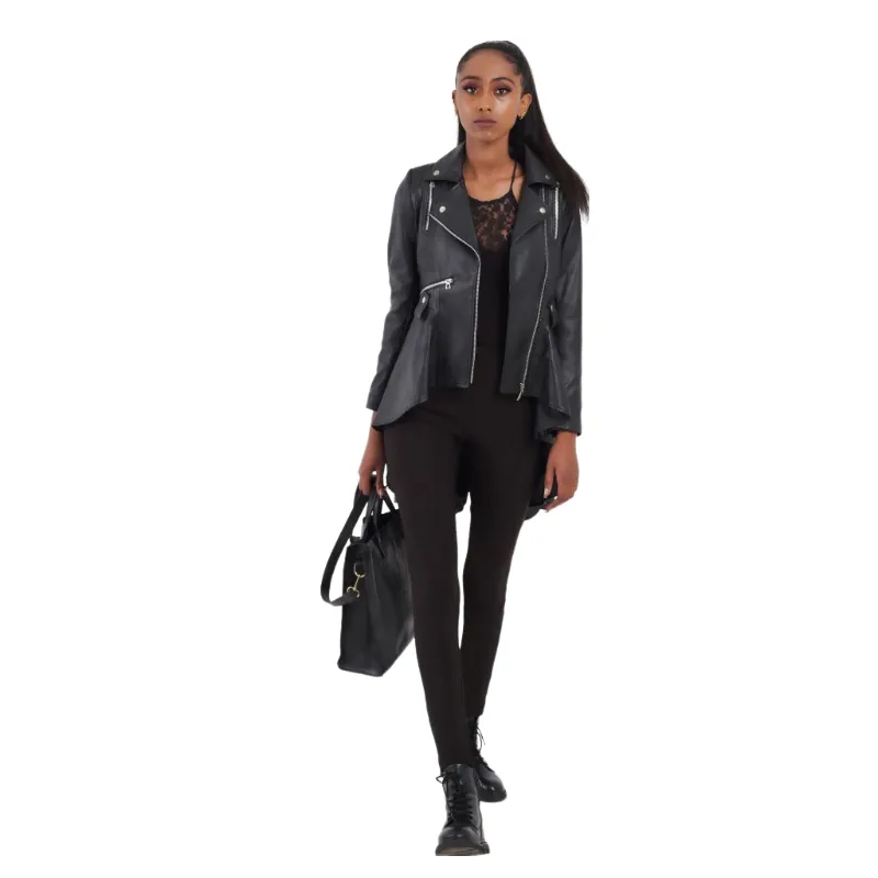 AGARO - Veste en cuir noire femme