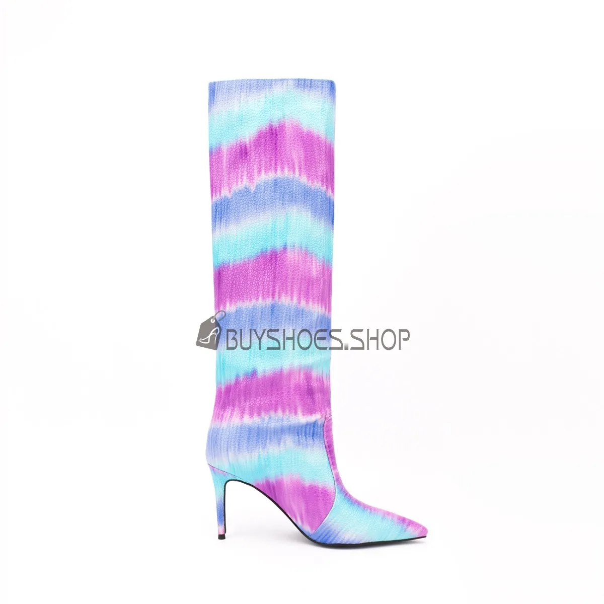 Bout Pointu Fermeture Éclair Lilas Talon Aiguille Moderne Bottes Genoux Bottes Hautes Femme Simili Cuir A Talon Casual D hiver