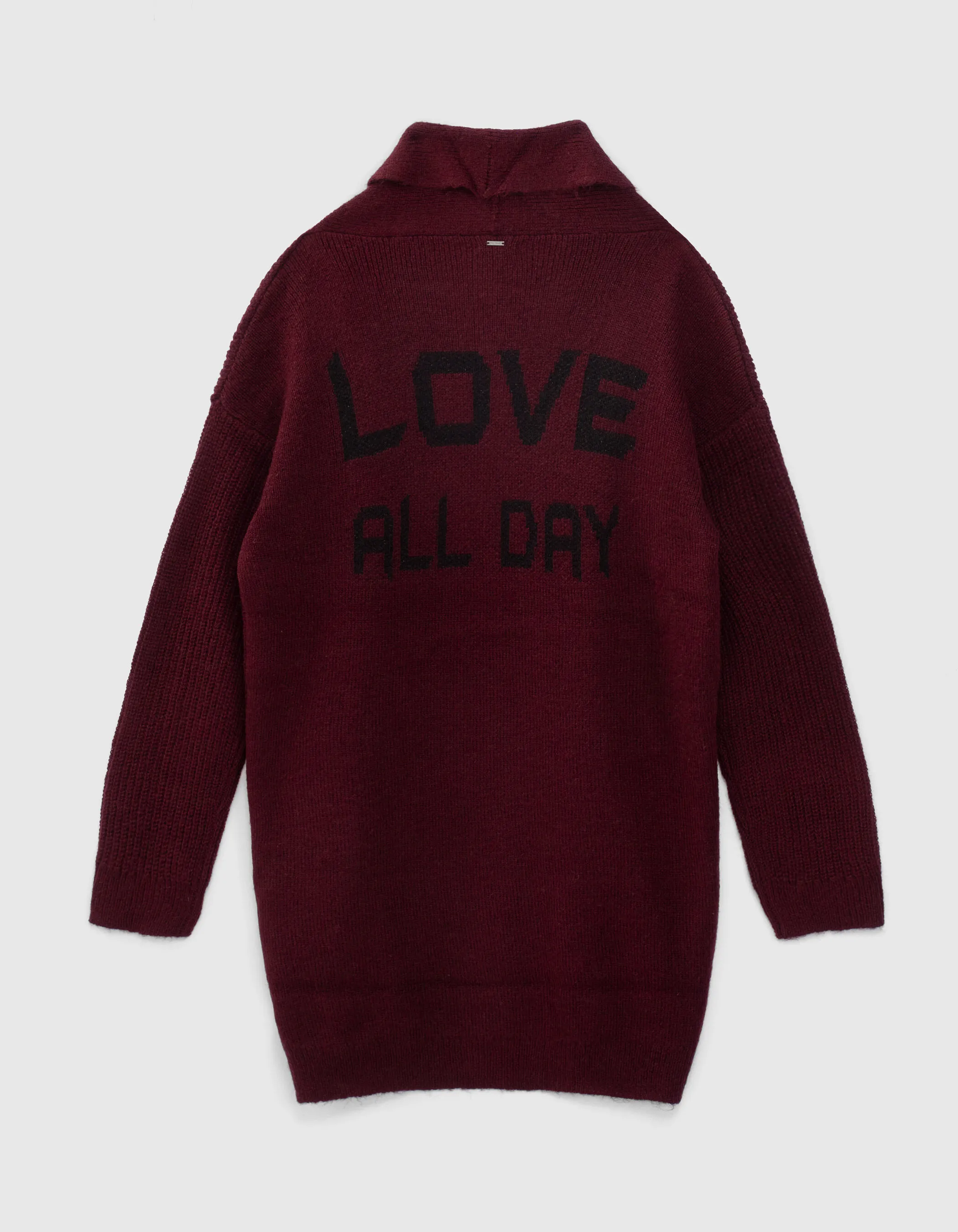 Cardigan en maille bordeau intarsia message love femme