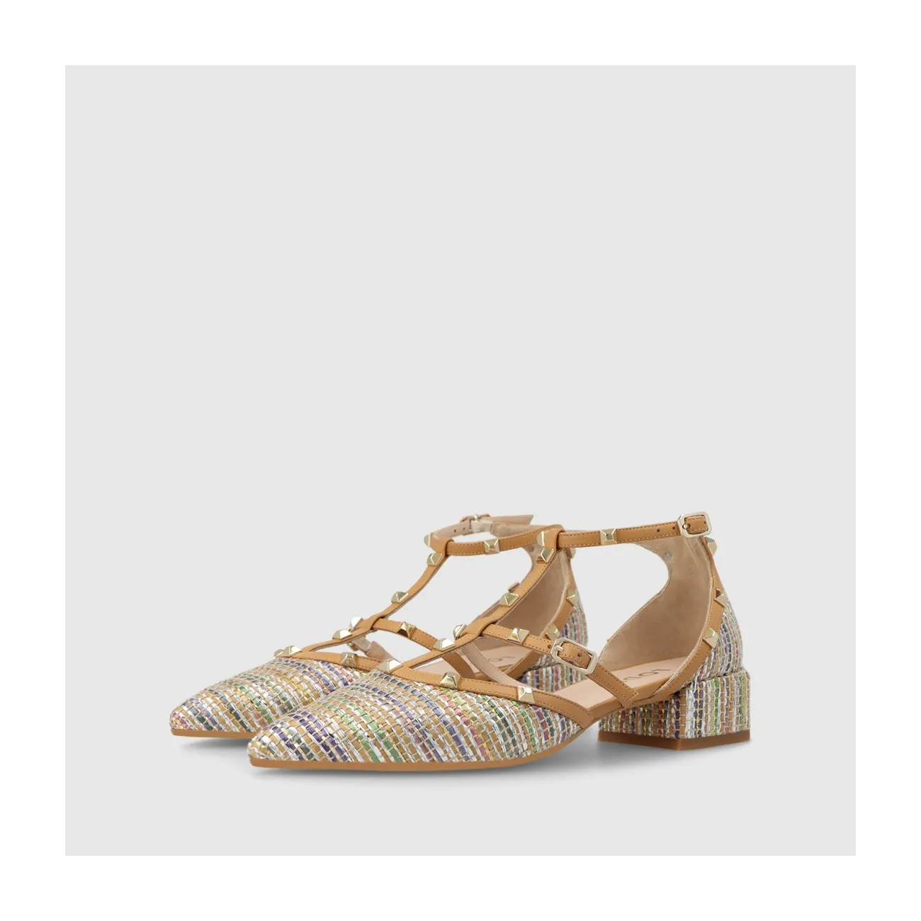 Chaussure plate pour femme en tissu effet raphia multicolore. I LODI Chaussures pour femme online.