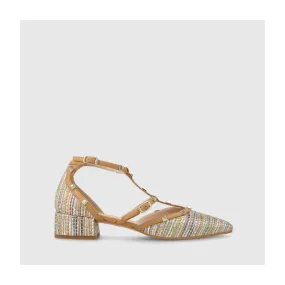 Chaussure plate pour femme en tissu effet raphia multicolore. I LODI Chaussures pour femme online.