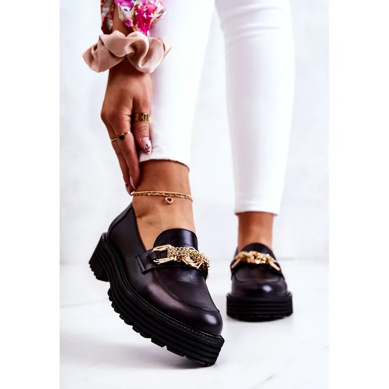 Chaussures Brogues Femme Décoration Cuir Doré Laura Messi 2383 Noir le noir