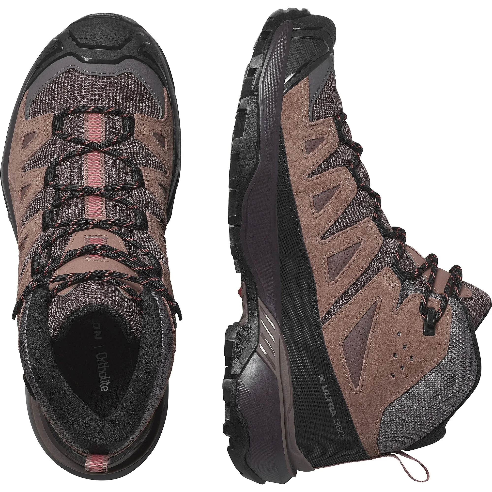 chaussures Salomon X Ultra 360 Leather Mid GTX - Peppercorn/Cognac/Hot Coral - women´s