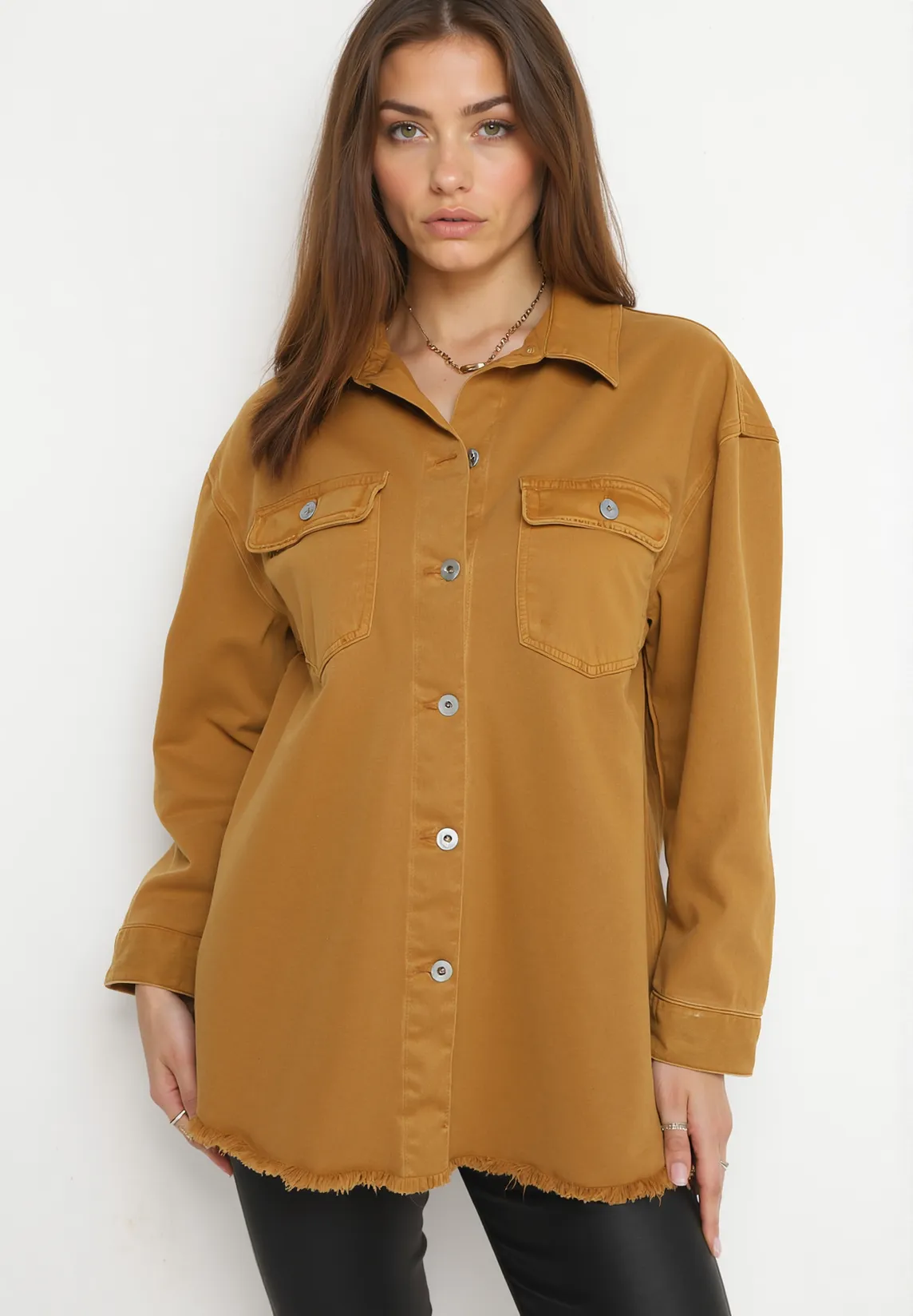 Chemise veste en jean en coton camel