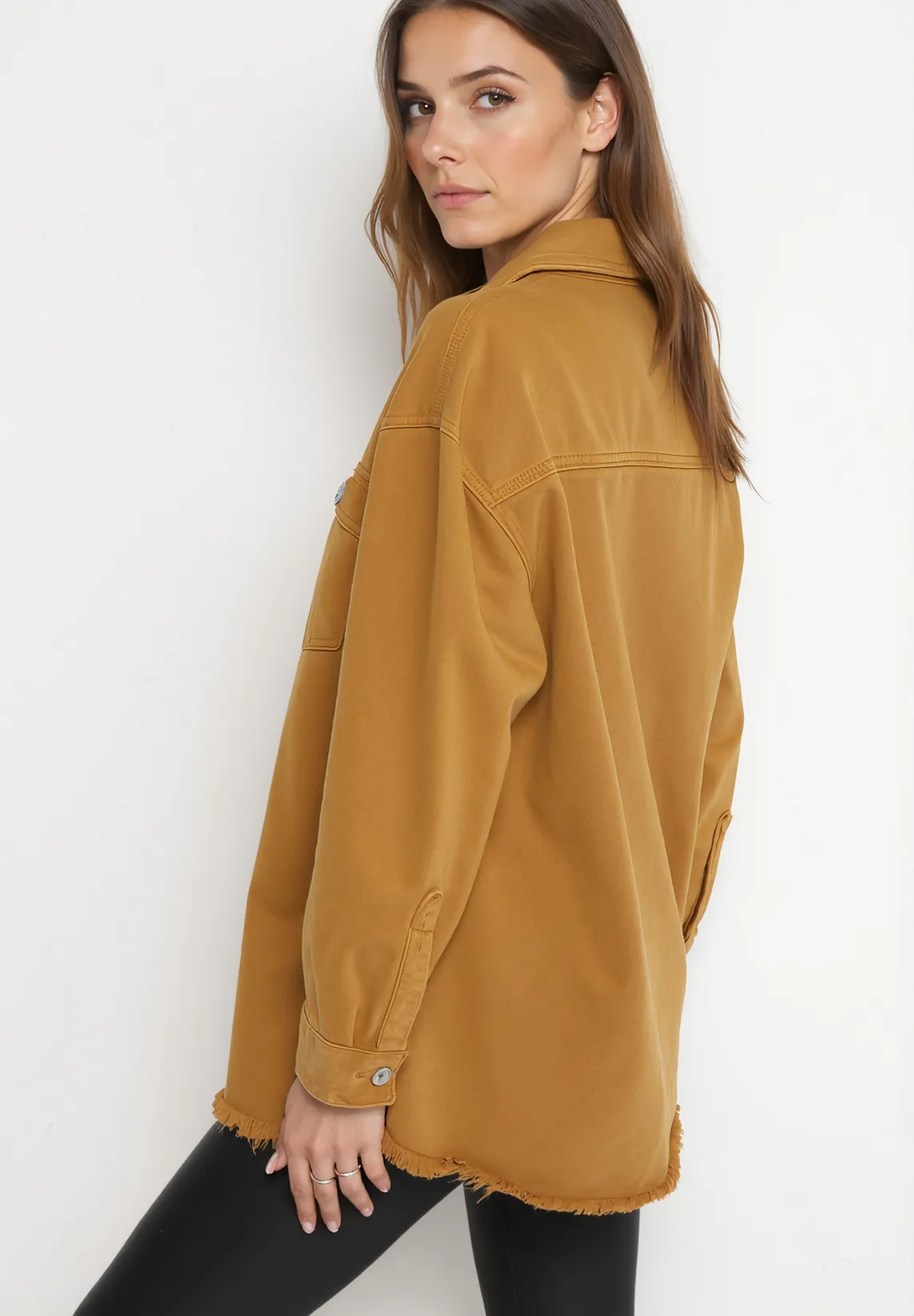 Chemise veste en jean en coton camel