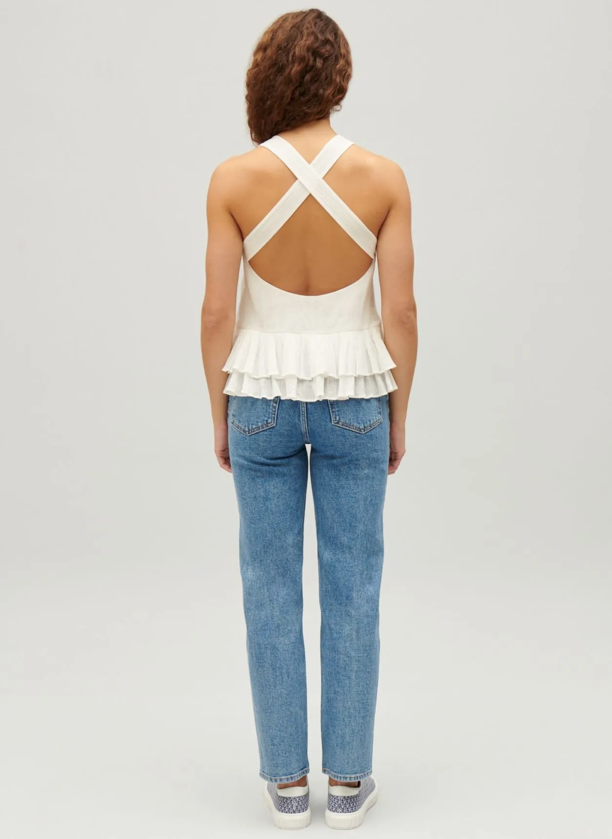 CLAUDIE PIERLOT  Top court col rond en coton - Beige