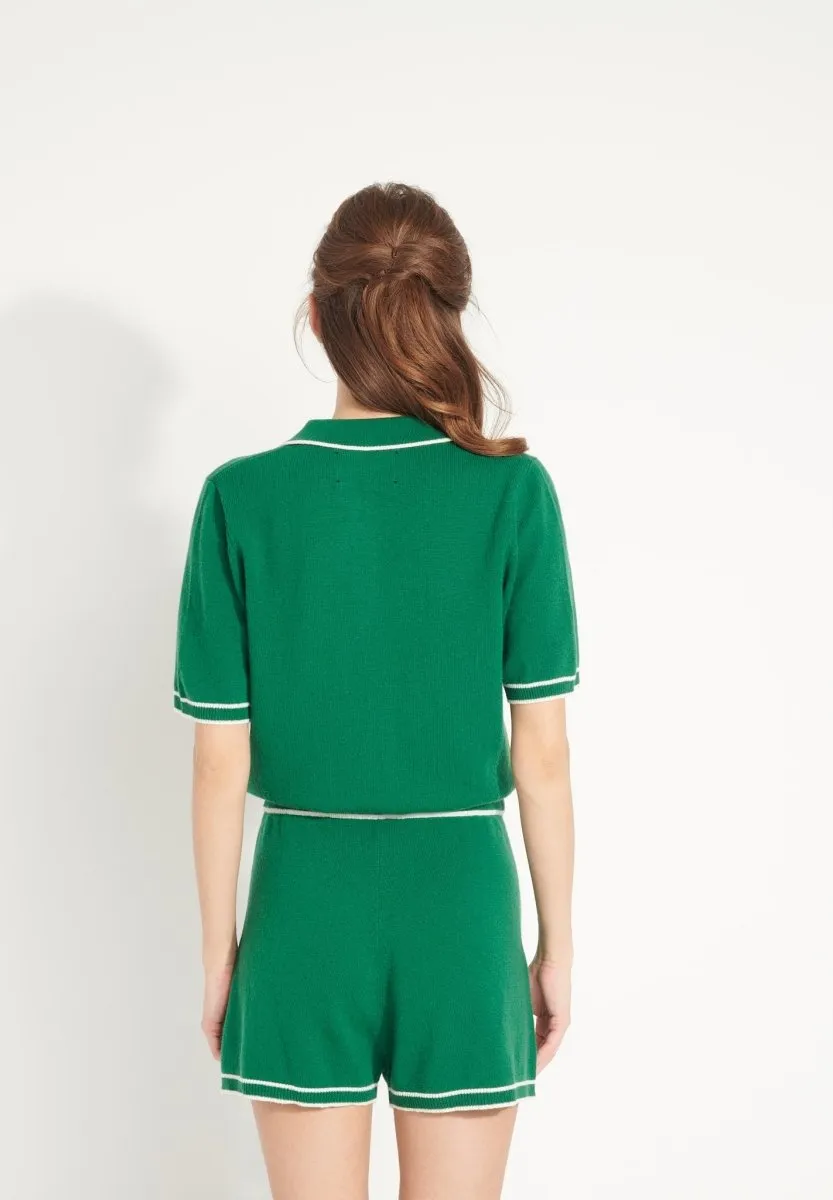 Combinaison short cachemire vert émeraude/blanc écru femme - AVA 12