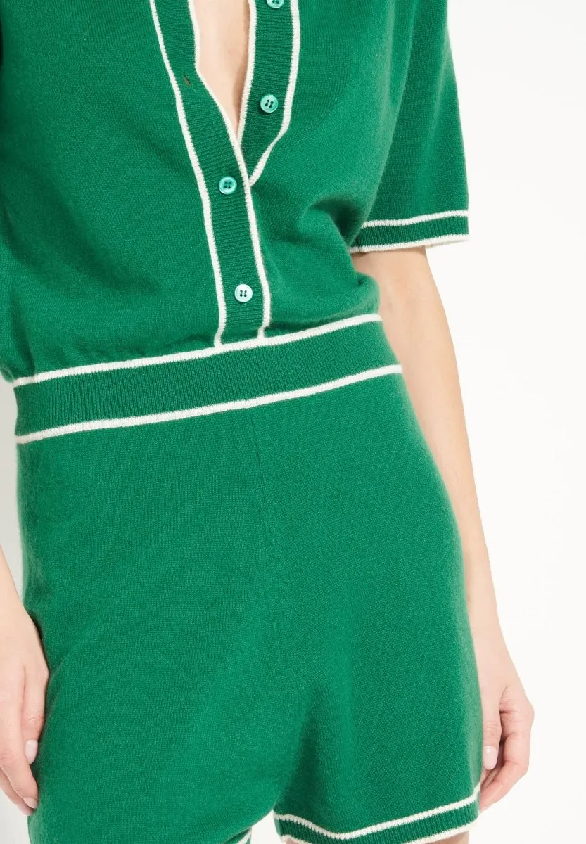Combinaison short cachemire vert émeraude/blanc écru femme - AVA 12