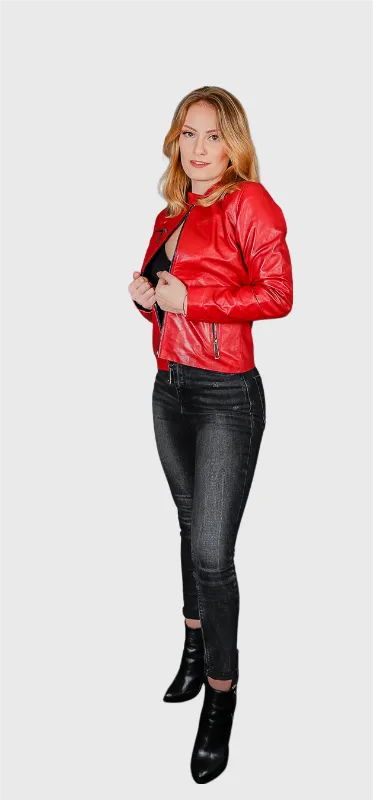 DILA - Veste en cuir rouge femme