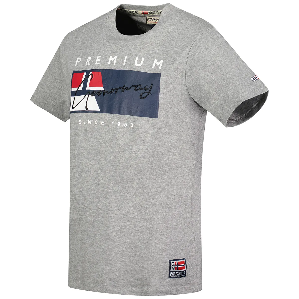 Geographical Norway Jarnessen - T-shirt Homme Manches Courtes Col Rond Gris Clair