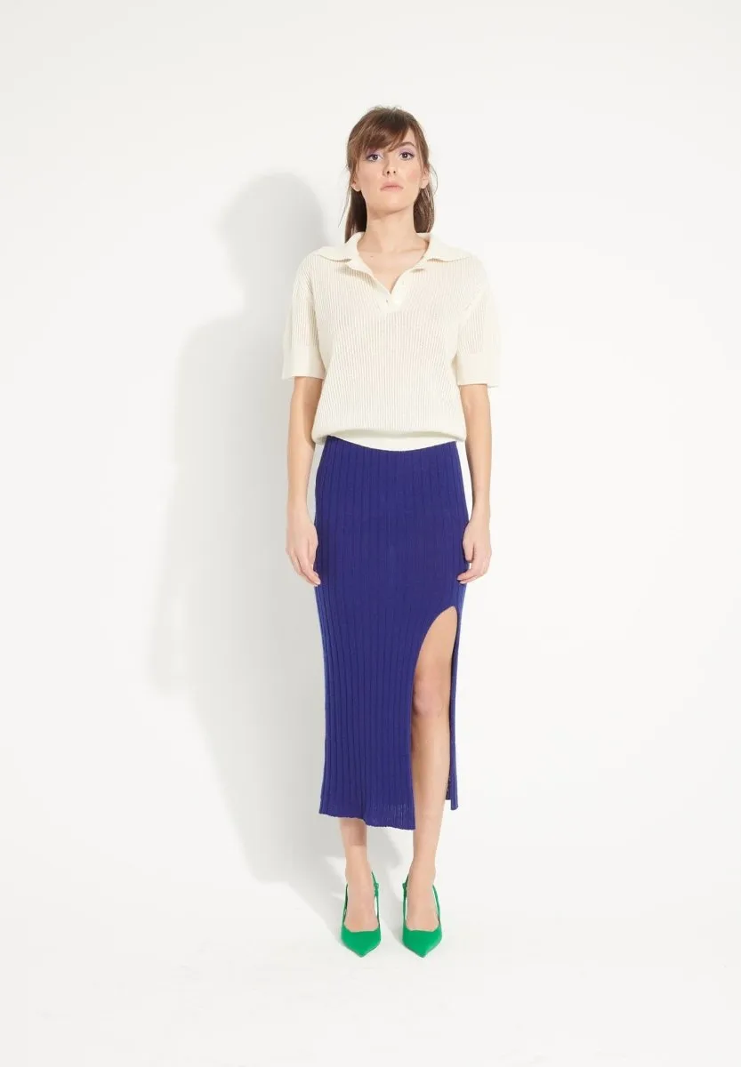 Jupe longue cachemire bleu nuit femme - AVA 13