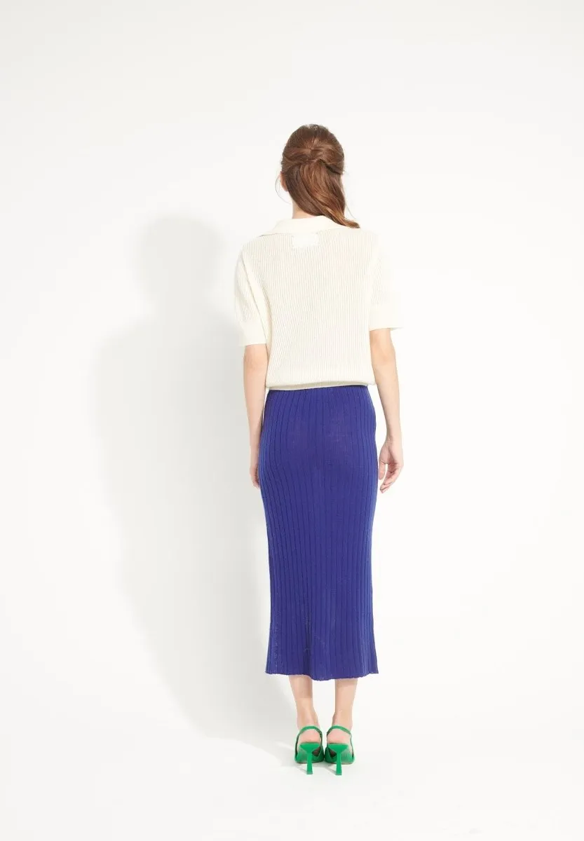 Jupe longue cachemire bleu nuit femme - AVA 13