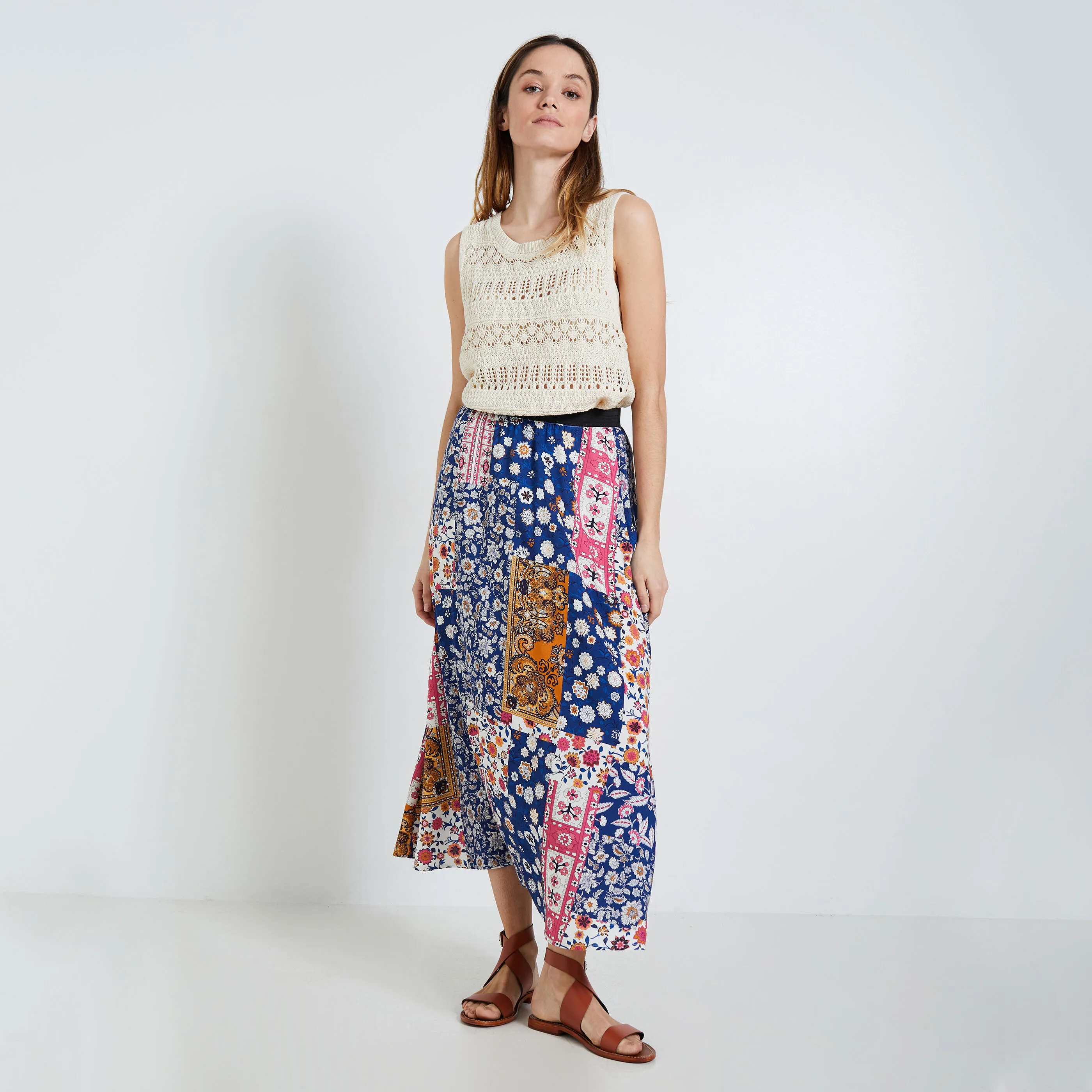 Jupe longue imprimé patchwork femme