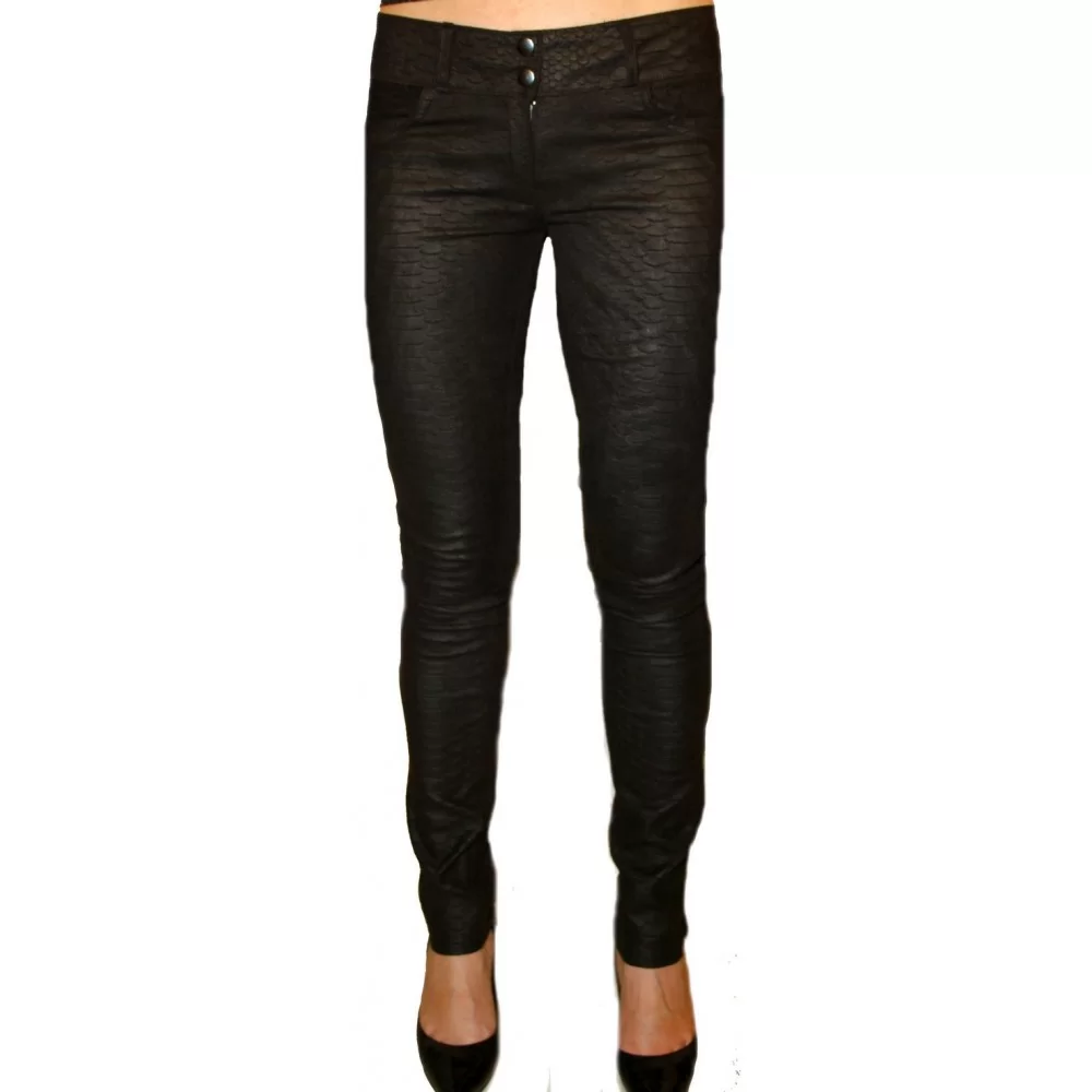Pantalon cuir stretch femme agneau impression python modèle Bonny