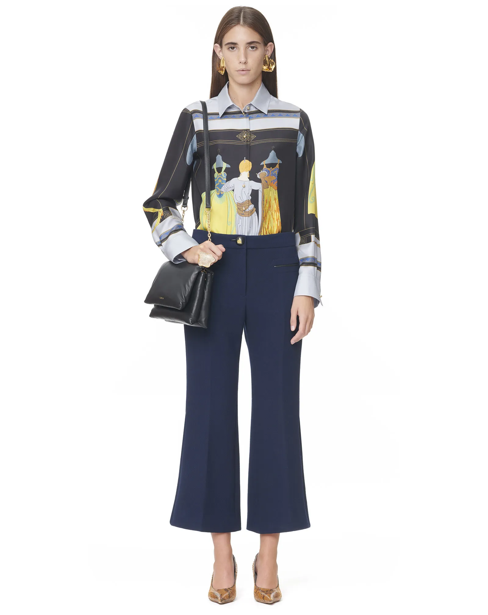 PANTALON FLARE COURT À DÉTAILS EN CUIR