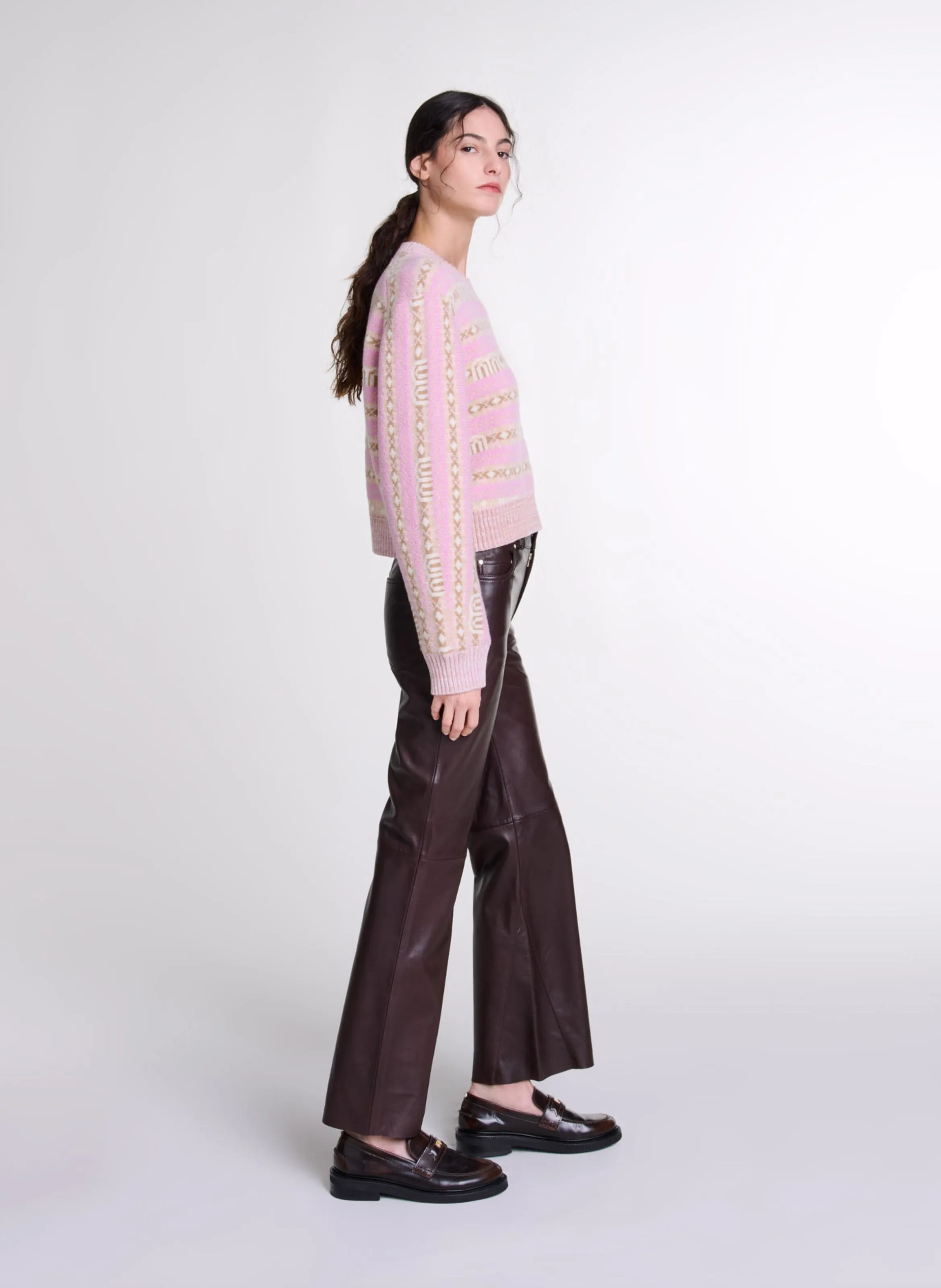 PANTALON FLARE EN CUIR - MAJE pour FEMME | Printemps