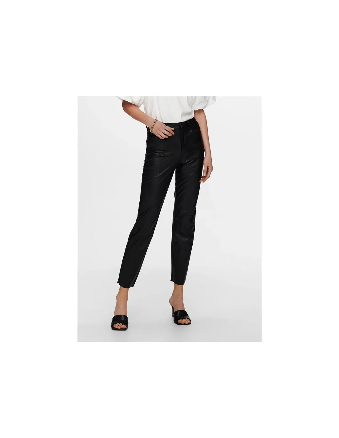 Pantalon Only emily St Ank Faux cuir Noir Femme