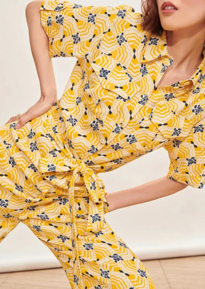 Pantalons & Jeans TARA JARMON Femme | Combinaison Calypso jaune imprimée fleuri
