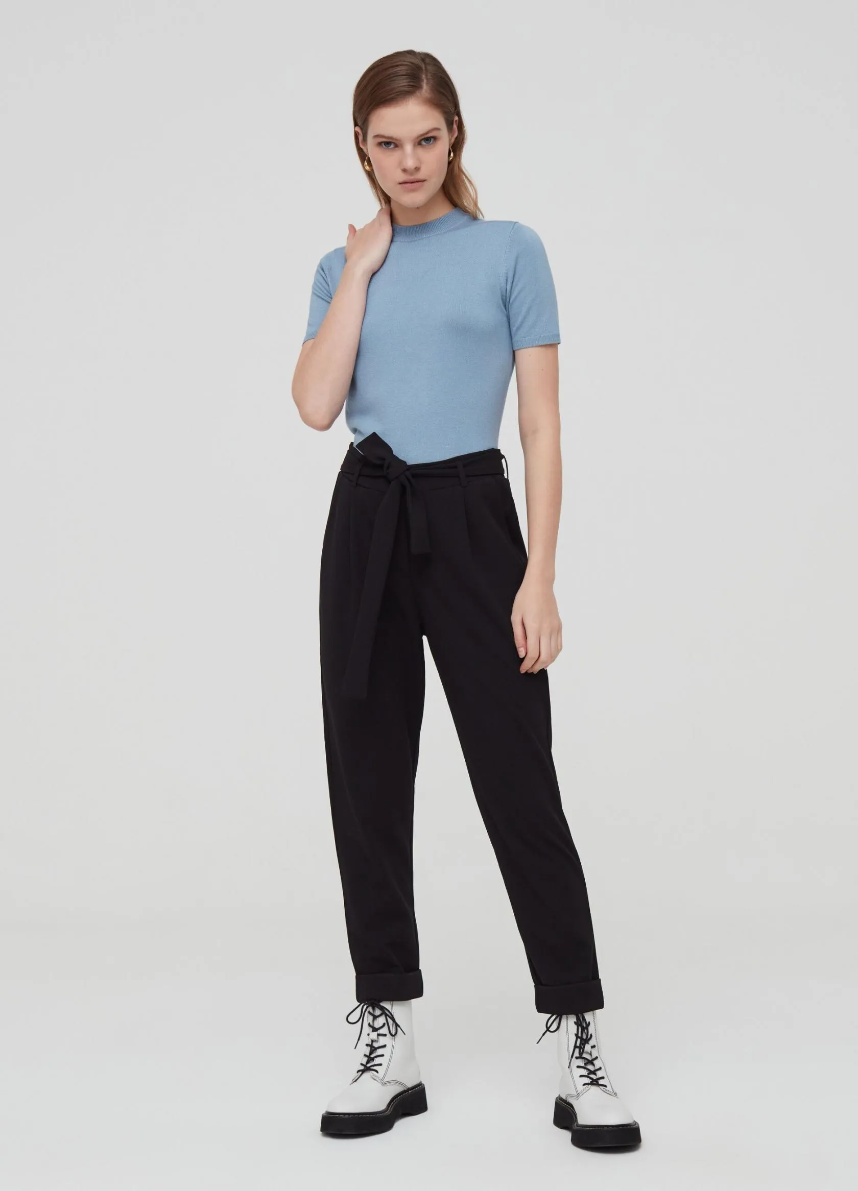 Pantalons Femme | Crepe trousers with high waist Noir | OVS