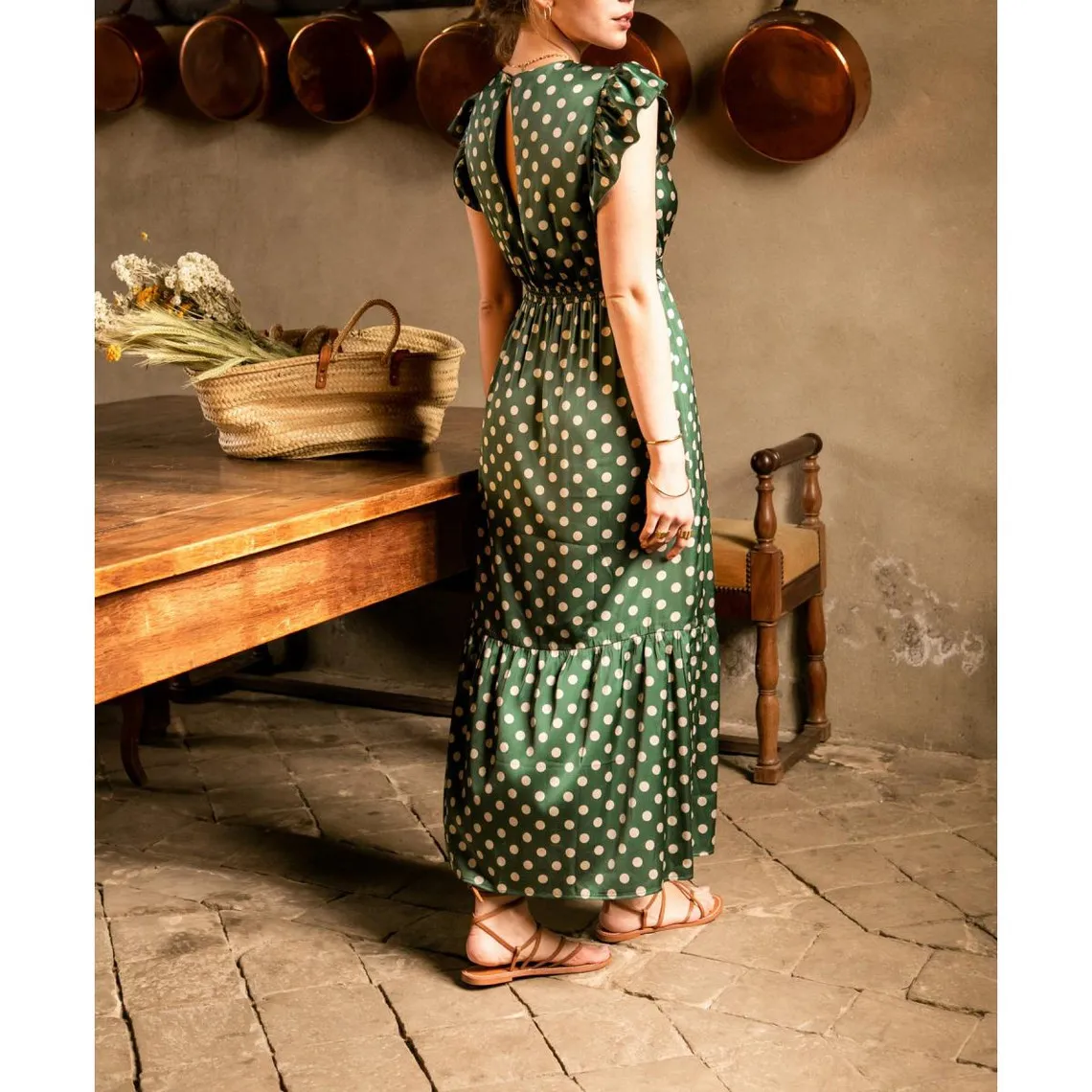Robe longue satinée à pois | Robe longue 3 SUISSES