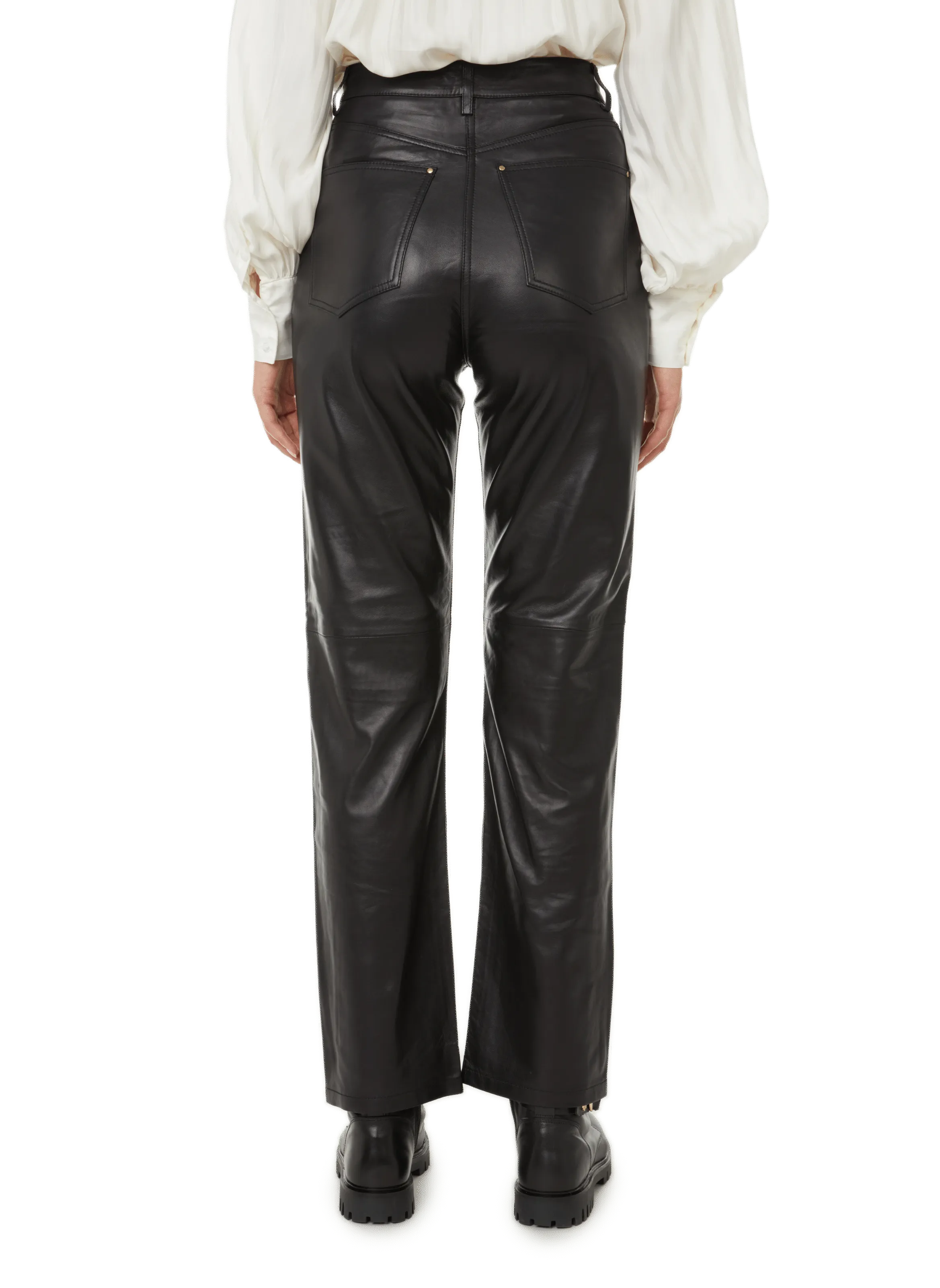SAISON 1865  Pantalon droit en cuir - Noir