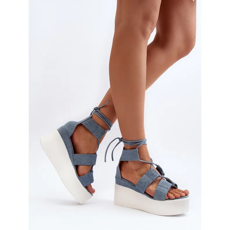 Sandales Denim Femme Nouées Bleu Helavi