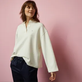 Sweat blanc col polo en molleton