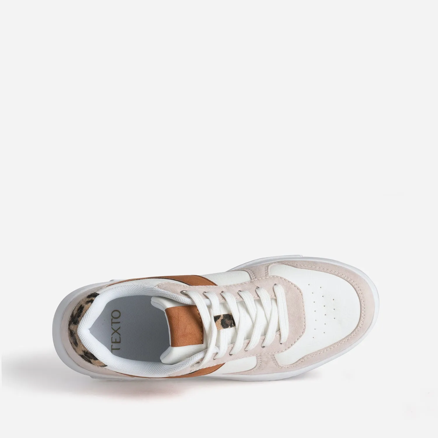 Tennis blanche, beige et motif léopard - Baskets / Tennis Femme | ERAM
