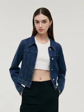 Veste courte en denim à revers pour femme