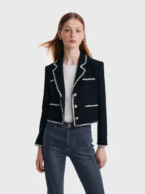 Veste courte en tweed à bordure contrastée pour femme
