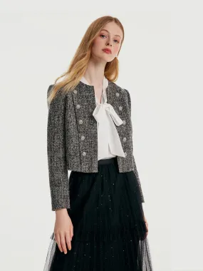 Veste courte en tweed à double boutonnage pour femme