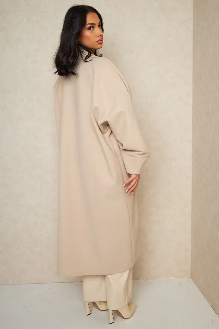 Veste longue ouverte texturée beige