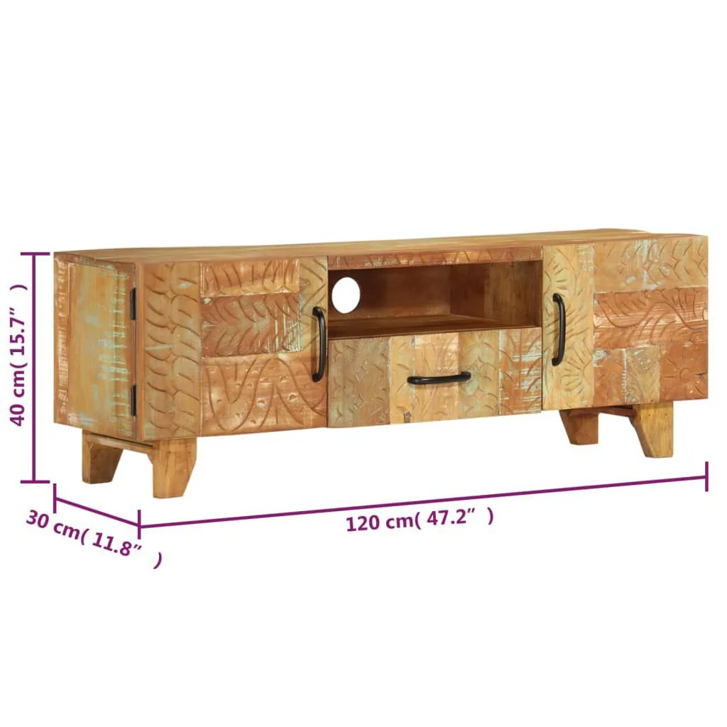 vidaXL Meuble TV sculpté à la main 120x30x40 cm Bois de récupération | vidaxl-fr
