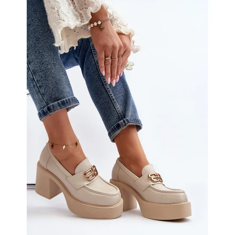 Zazoo 20170 Chaussures En Cuir Pour Femmes Sur Talon Haut Beige Clair