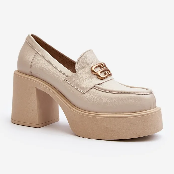 Zazoo 20170 Chaussures En Cuir Pour Femmes Sur Talon Haut Beige Clair