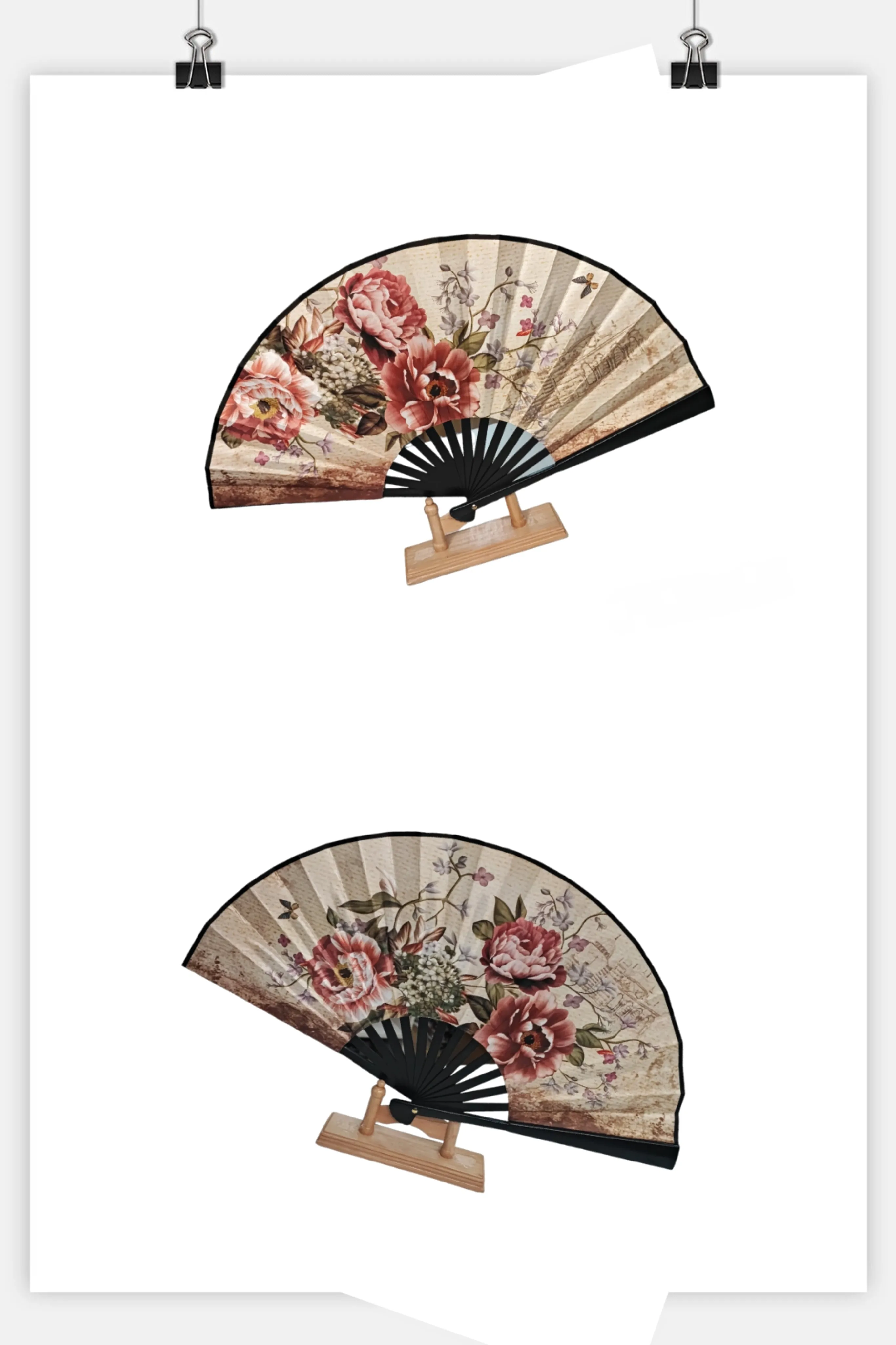 Éventails motif fleur double face (x12)